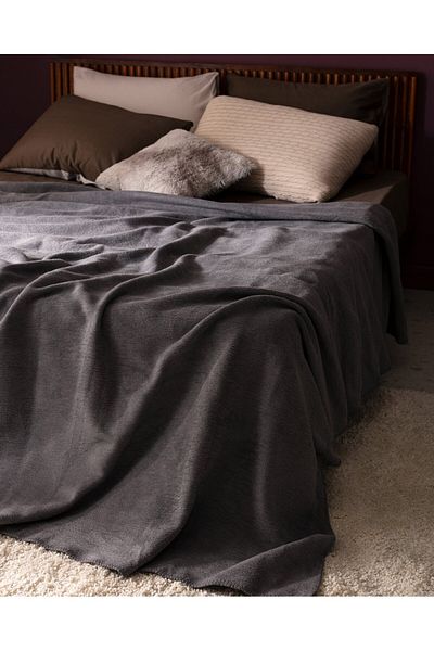 Madame Coco Schlichte Doppel-Jacquard-Decke aus Baumwolle - Anthrazit