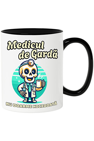 StoryGift Romania Cana Medicul de garda nu doarme niciodata Schelete Cu Cesca de Cafea Doctor, 330, Cu Maner Negru