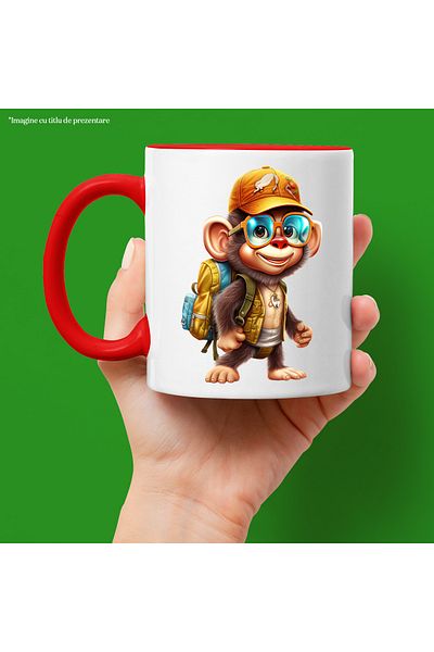 StoryGift Romania Mug with an explorer chimpanzee | equipped | travel | illustration | excursion | , With ,STG
