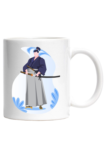 StoryGift Romania Cana Cu Katana, Samurai, Sabie, Sandale, Multicolor 330 ml, Ceramica cu Maner Al, Cu Maner Alb