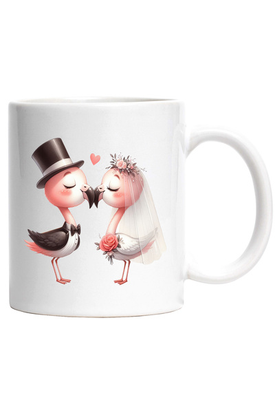 StoryGift Romania Mug with 2 Flamingo birds at wedding | illustration | bride...