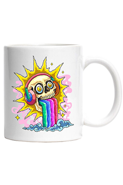 StoryGift Romania Mug With Skull, Headphones, Rainbow, Sun, Multicolor 330 ml...