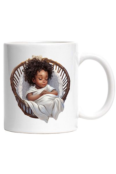 StoryGift Romania Cana cu o fetita de culoare | ilustratie | doarme | somn adanc | oboseala | arip, Cu Maner Alb