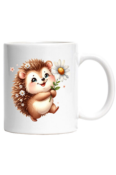 StoryGift Romania Cana cu un arici fericit care tine o floare alba | ilustrat...