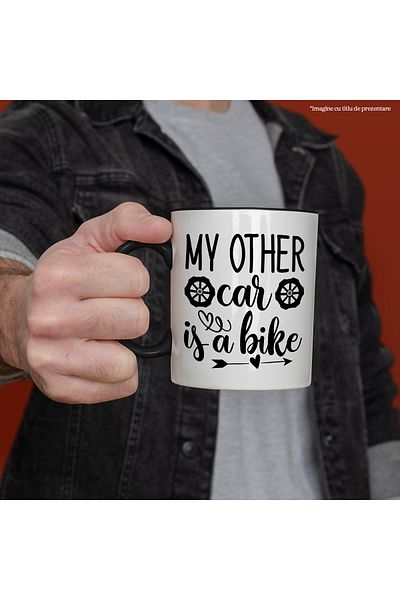 StoryGift Romania Mug with hearts and the message "My other car is my bike" with Handle, With