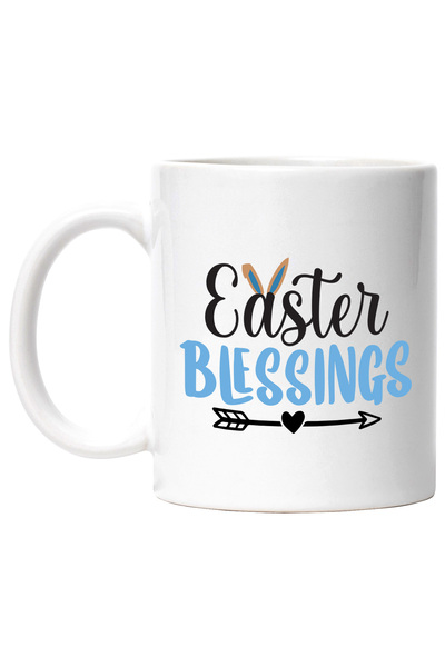 StoryGift Romania Cana cu urechi de iepuras si inima cu mesajul "Easter blessings" - binecuvantari, Cu Maner Alb