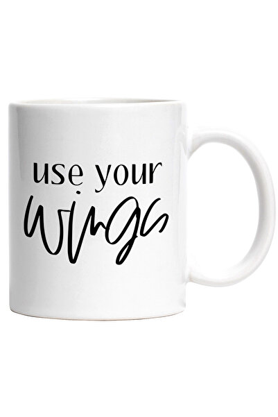 StoryGift Romania Cana cu textul "Use your wings" - foloseste-ti aripile cu Maner Alb, Cu Maner Alb