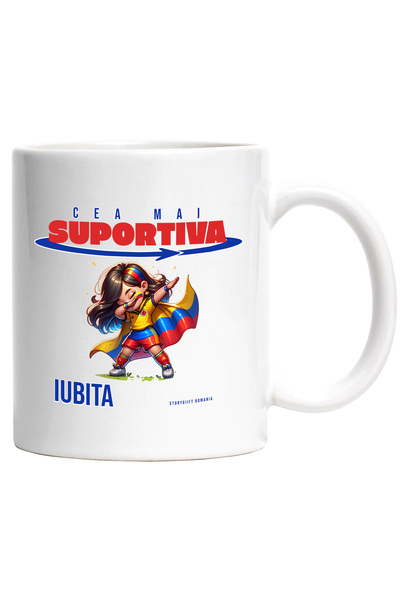 StoryGift Romania Cana Cea Mai Suportiva Iubita Fan nr 1 , 330ml, Ceramic cu ...