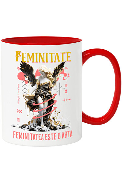 StoryGift Romania Cana cu Statuie Fata Cu Aripi Text Feminitate Este Arta Mot...