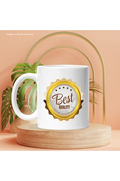 StoryGift Romania Cana Cu Mesaj In Engleza Best Quality, Stele, Premiu, Calitate, Multicolor 330 m, Cu Maner Alb