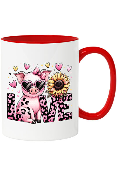 StoryGift Romania Mug with happy pig with the message "Love", love, gift, sun...