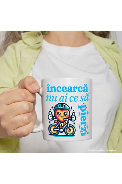 StoryGift Romania Cana cu Inima Colorata cu Casca De Protectie Pe Bicicleta Plimbare Sport Text In, Cu Maner Alb
