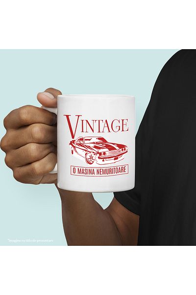 StoryGift Romania Cana vintige masina clasica nemuritoare viteza, 330ml, Ceramic cu Maner Alb, Cu Maner Alb