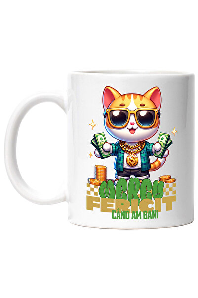 StoryGift Romania Cana Pisica gangster cu ochelarii de soare si bacnote, 330m...