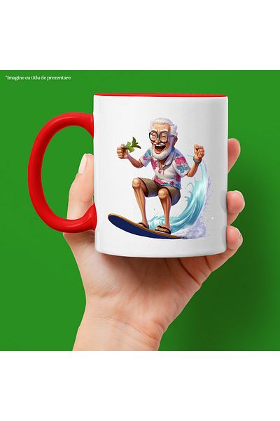 StoryGift Romania Mug with an old man surfing | illustration | water | sea | , With ,STG