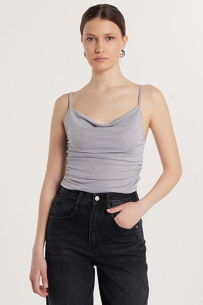 Tudors Women's Slim Fit Slim Fit Thin Strap Gray Blouse