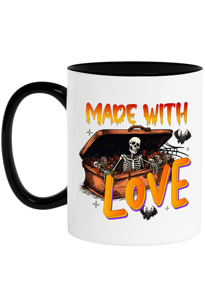 StoryGift Romania Cana cu un schelete in sicriu cu mesajul "Made with love", ilustratie, Halloween, Cu Maner Negru