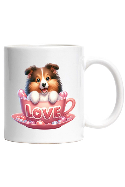 StoryGift Romania Mug with a puppy sitting in a cup | illustration | "Love" m...
