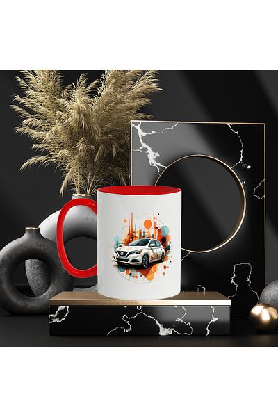 StoryGift Romania Car Mug, Geometric, Circle, Polka Dots, Nissan Micra, Multicolor 330 ml, Ceramic, With