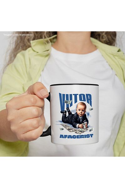 StoryGift Romania Future businessman baby mug in office suit banknotes, 330ml, Ceramic with N Handle, Cu, STG
