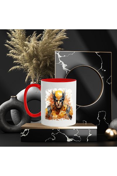 StoryGift Romania Cana Cu Wolverine, X-Men, Marvel, Supererou, Costum, Logan, Multicolor 330 ml, C, Cu Maner Rosu