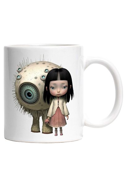 StoryGift Romania Cana cu Animatie Grafica Fetita cu Ciclop, Sci-fi, Ciclop cu Ochii Albastri, Fet, Cu Maner Alb