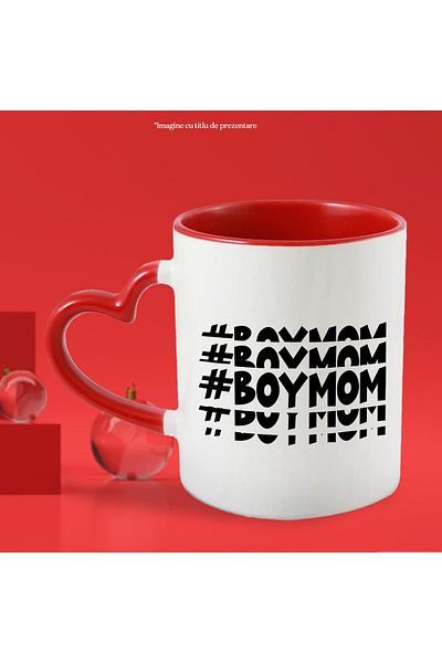 StoryGift Romania Mug with "#Boymom" - mother's boy love affection with Red Heart Handle, With Heart Handle, STG.