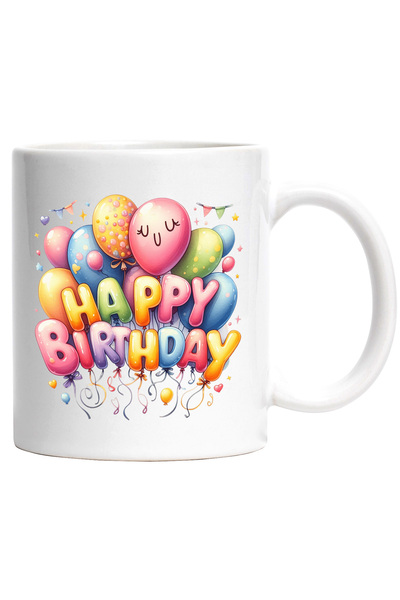 StoryGift Romania Mug with lots of colorful balloons with the message "Happy ...