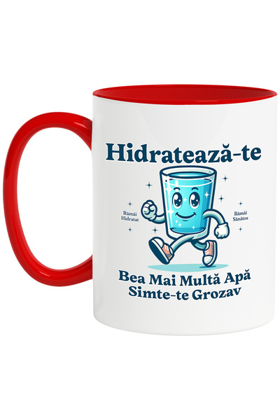 StoryGift Romania Cana pahar cu apa zambaret hidrateaza-te , 330ml, Ceramic c...