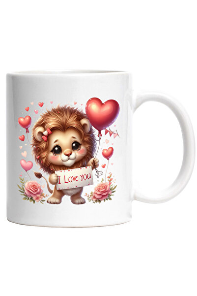 StoryGift Romania Cana cu un pui de leu tinand un balon cu mesajul "I love yo...