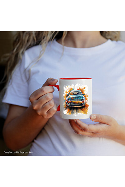 StoryGift Romania Mug With Volkswagen, Brand, Car, Watercolor, Abstract, Multicolor 330 ml, Wax, With ,STG