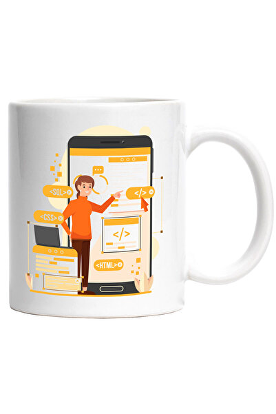 StoryGift Romania Cana Cu Telefon, Laptop, Web, Programare, Multicolor 330 ml, Ceramica cu Maner A, Cu Maner Alb