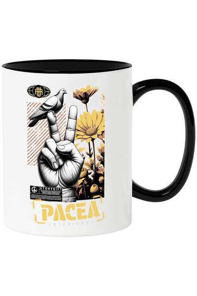 StoryGift Romania Cana Pacea Interioara - Semnul Pacii, Porumbel, Flori, 330m...