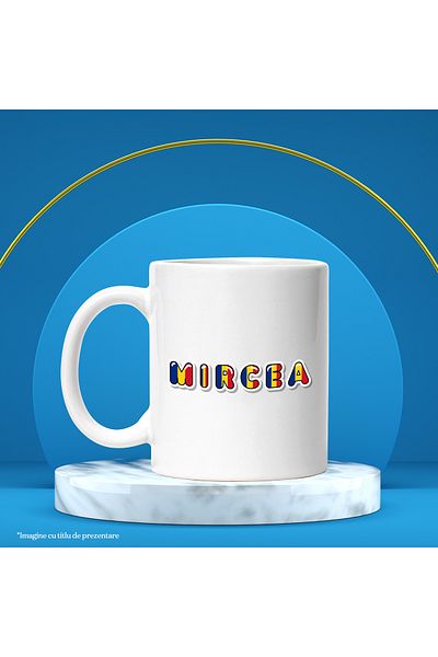StoryGift Romania Cana Cu Numele Mircea, Romania, Suporter, Steagul Romaniei, Patriot, 330ml, Cera, Cu Maner Alb