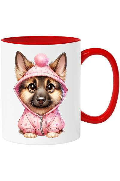 StoryGift Romania Cana cu o catelusa lup | ilustratie | pentru iubitorii de animale | poarta un ha, Cu Maner Rosu