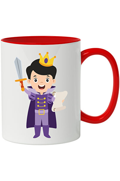 StoryGift Romania Cana Cu Rege, Monarh, Coroana, Sabie, Papirus, Regal, Multicolor 330 ml, Ceramic, Cu Maner Rosu