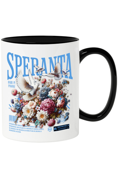 StoryGift Romania Cana Speranta - Flori si Porumbei, 330ml, Ceramica cu Maner...