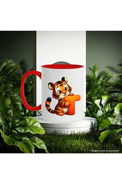 StoryGift Romania Mug with a tiger with the letter "T", illustration, for children, school, student, alphabet book, With, STG