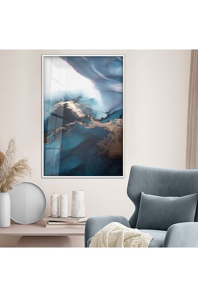 Zevahir Mobilya Dekorasyon TABLO CU CADRU METAL CU MODEL ABSTRACT ALBASTRU