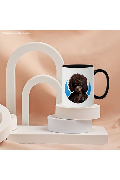 StoryGift Romania Cana Cu Catel, Portret, Lant, Jacheta, Coafura, Iubitori De Caini, Multicolor 33, Cu Maner Negru