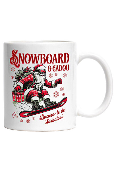 StoryGift Romania Cana cu Mos Craciun Pe snowboard Cu cadou Text Bucura-te De...