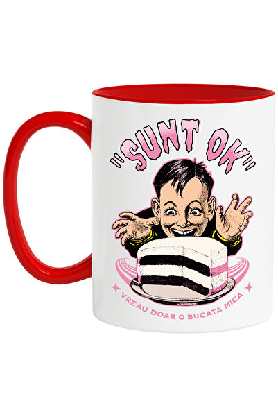 StoryGift Romania Cana Barbat Cu Tort Text Haios Sunt Ok Vreau Doar O Bucata Mica Iubitorii de Dul, Cu Maner Rosu