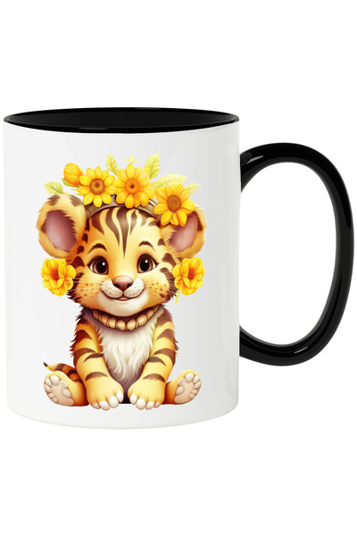 StoryGift Romania Cana cu un pui de tigru vesel | flori pe crestet | floarea-...