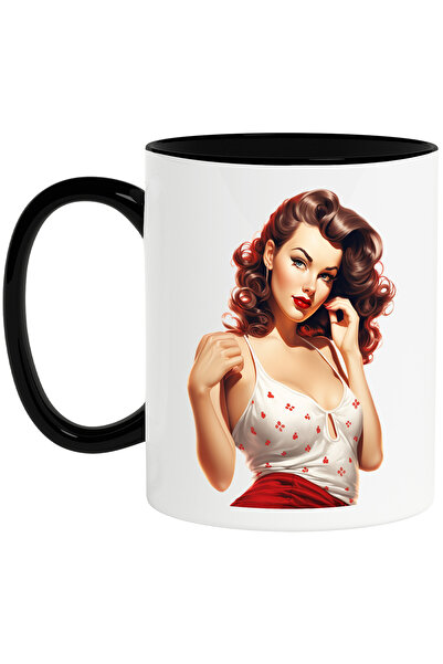 StoryGift Romania Cana cu o femeie frumoasa, ilustratie, stil retro, vechi, d...