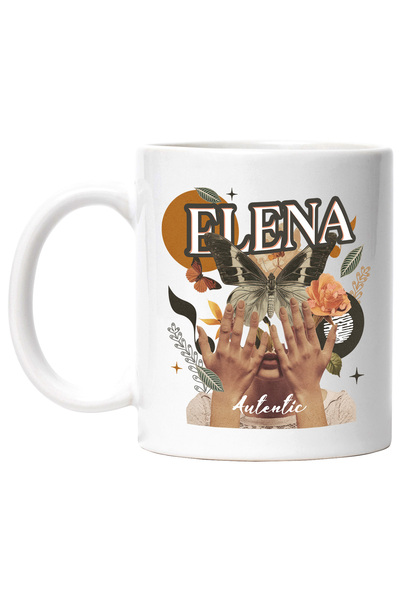 StoryGift Romania Cana Cu Numele Elena, Colaj Fata, Fluture, Flori, Cerc, 330...