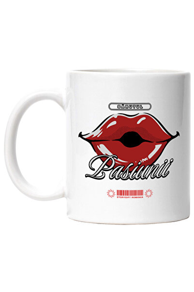 StoryGift Romania Cana Buze cremoase rosii kiss text sărutul pasiunii, 330ml,...