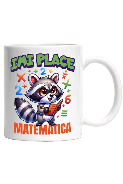 StoryGift Romania Cana cu Sconcs matematician numere carti scoala text imi place matematica, educa, Cu Maner Alb