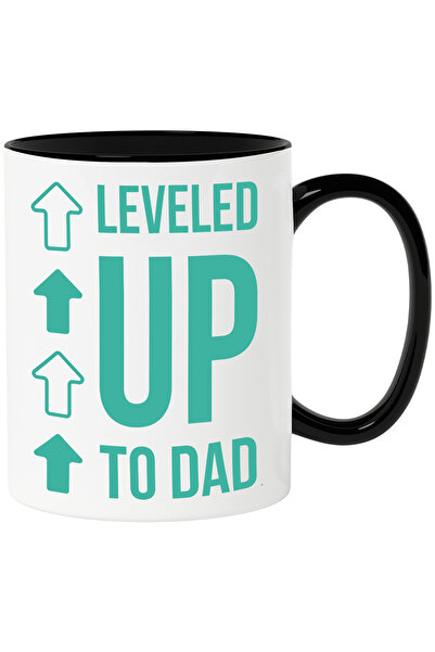 StoryGift Romania Cana cu Mesajul Amuzant in Engleza Level up to Dad, Ridica Nivelul pana la Tata,, Cu Maner Negru