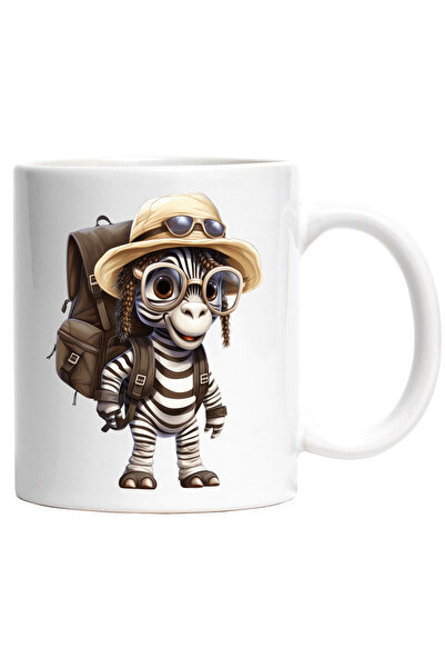 StoryGift Romania Cana cu o zebra exploratoare | ilustratie | expeditie | echipata | palarie | ghi, Cu Maner Alb