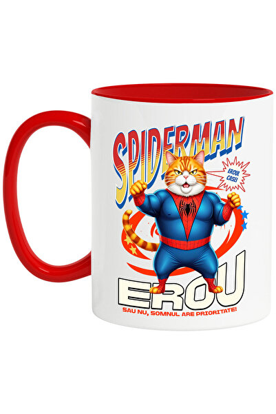 StoryGift Romania Cana cu Grasa Pisica In Costum de SpiderMan cu Pelerina, Er...